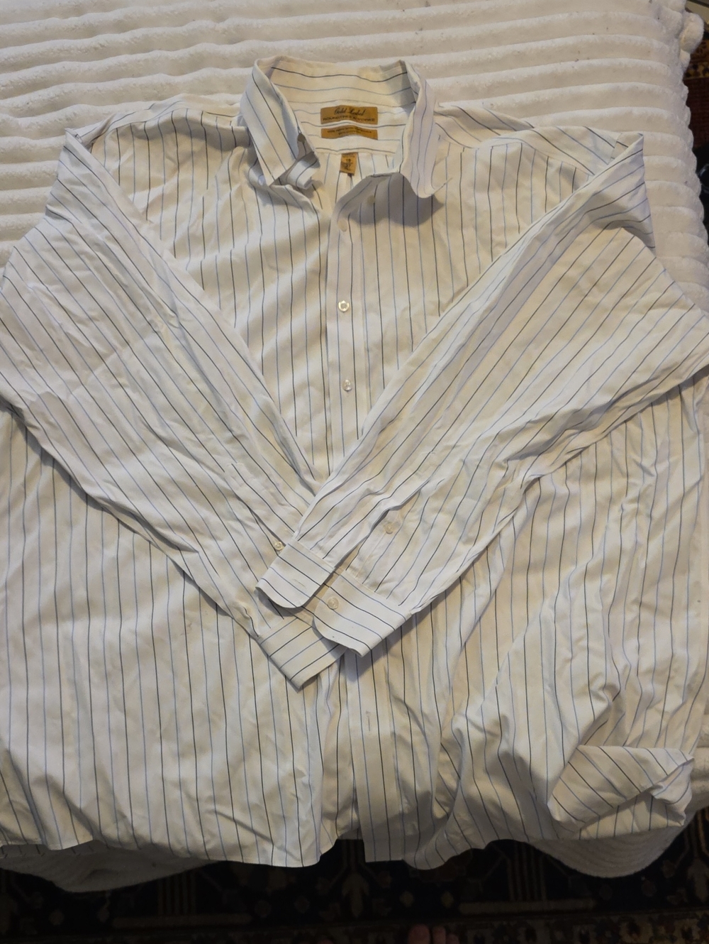 Men's White Dress Shirt with Blue Pinstripes